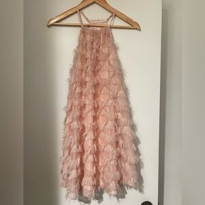 TCEC BOUTIQUE PARTY DRESS Fringe Midi Skirt in Blush Pink
